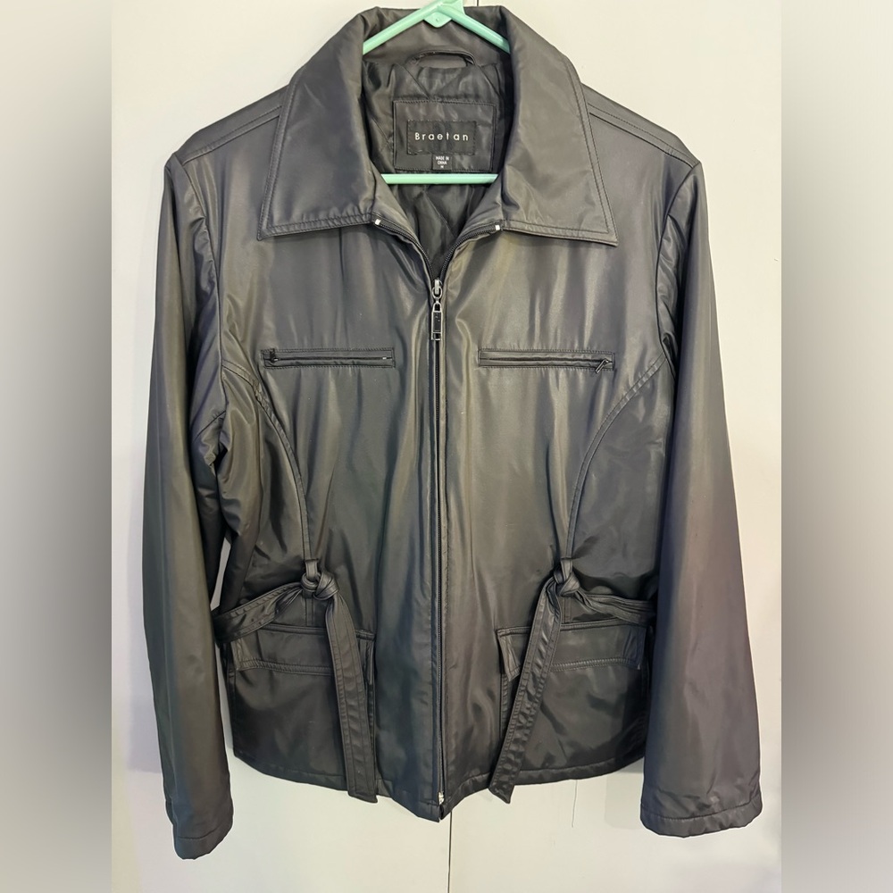 BRAETAN Ladies Black Belted Zip Coat/Jacket Waterproof Lined M